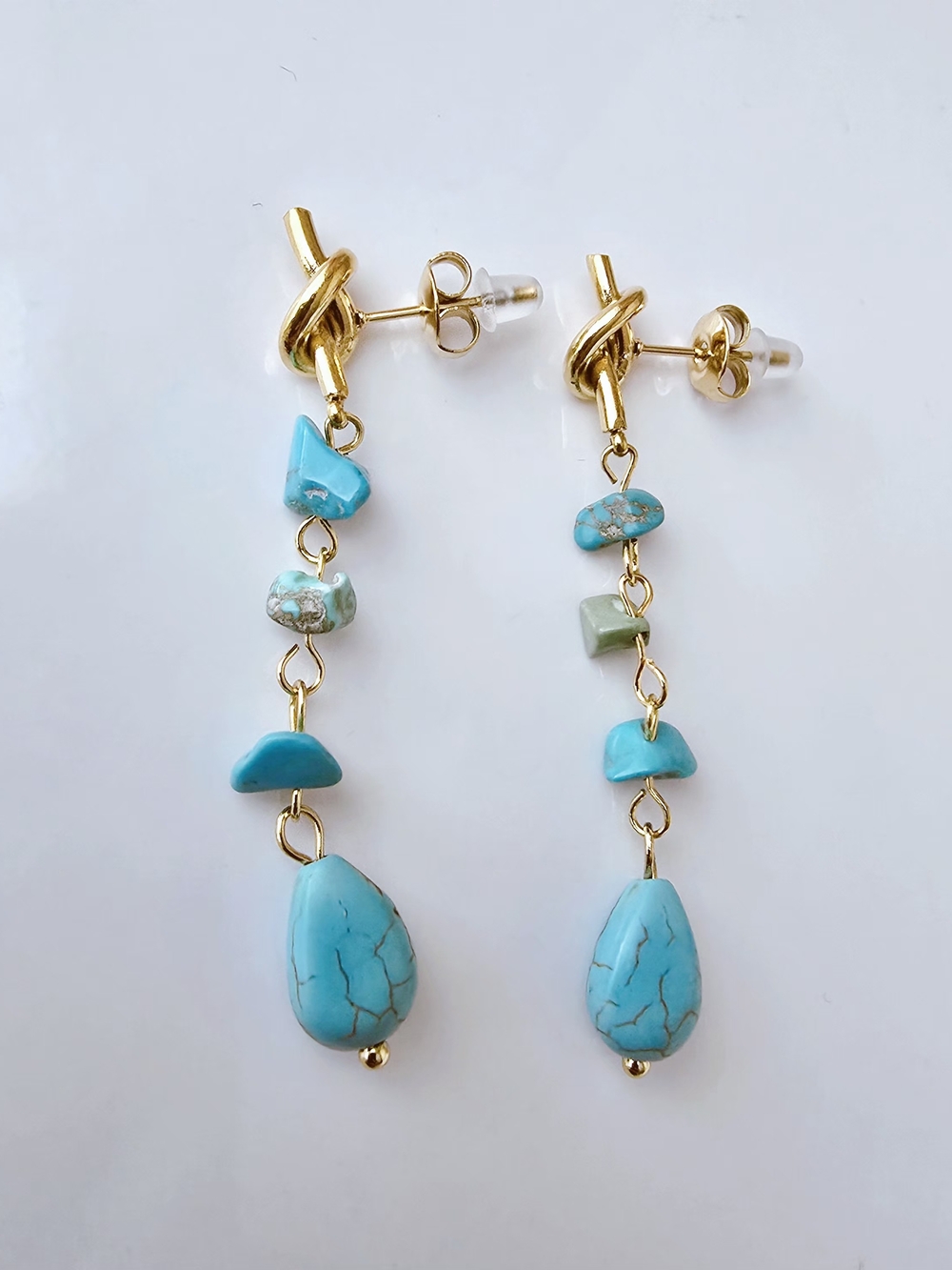Gold & Turquoise‎ Drop Earrings - Blue Stone Dangle - Summer Jewelry
